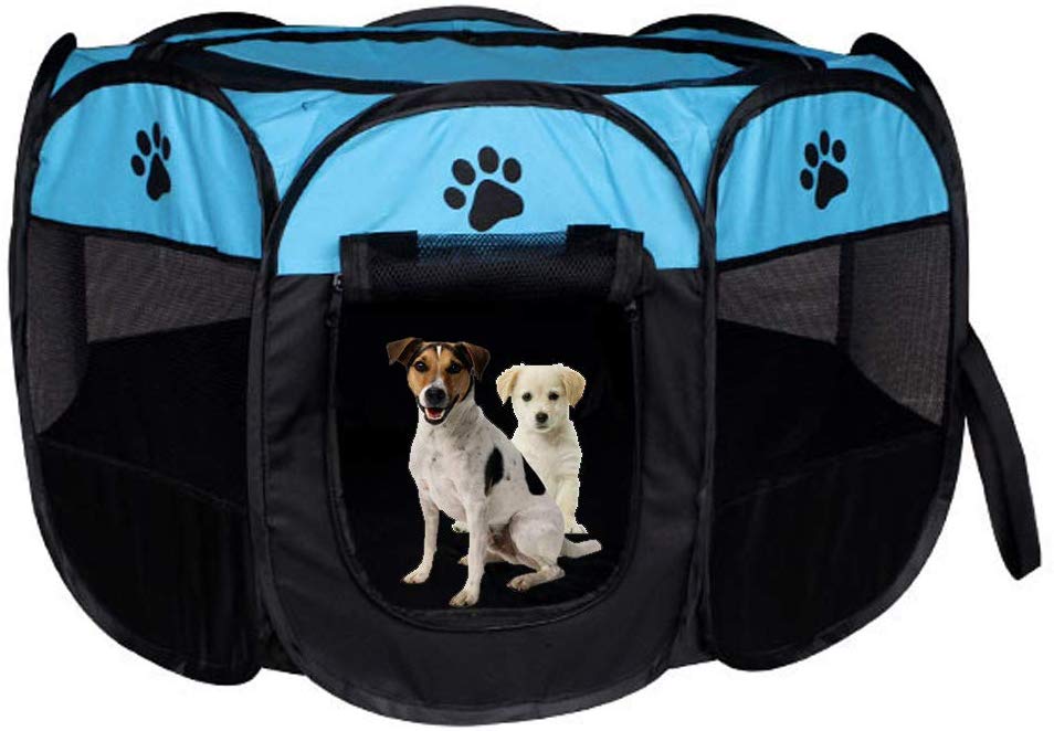 Cage de parc de chat de chien de compagnie Cage-chenil d'exercice pliant portatif-utilisation d'intérieur et extérieure: Bleu