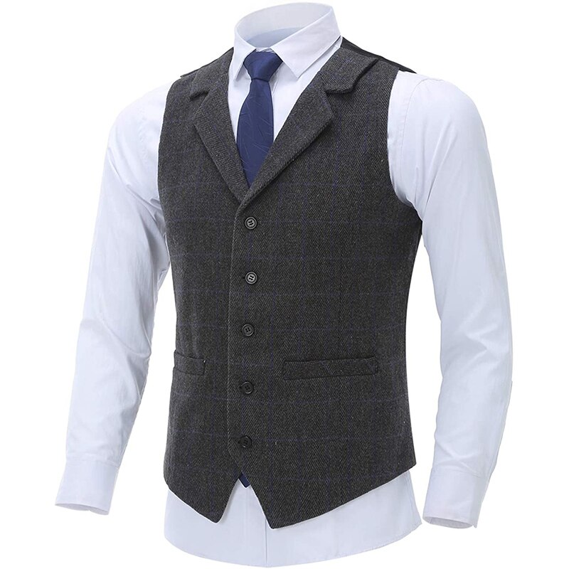 Chaleco con 5 botones para Hombre, ropa Formal de negocios, ajustada, gótica, a cuadros, Vintage, informal