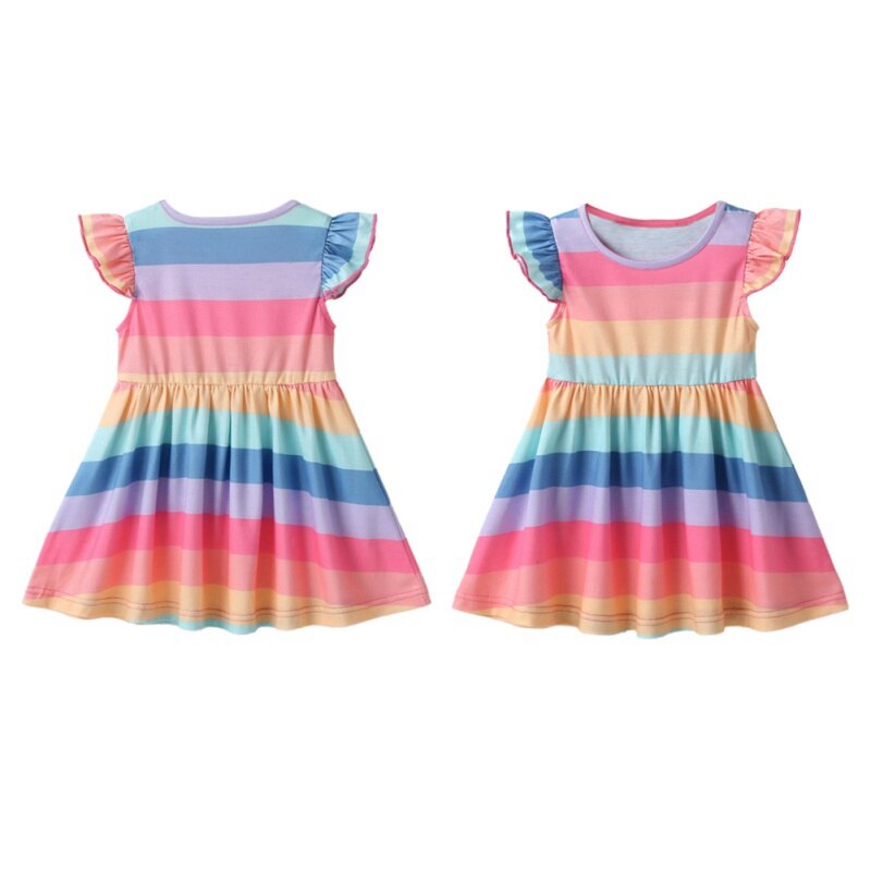 Baby Girl Dress Toddler Sleeveless Rainbow Clothes Kids Princess Dresses Cute Summer Striped Dress For Girl