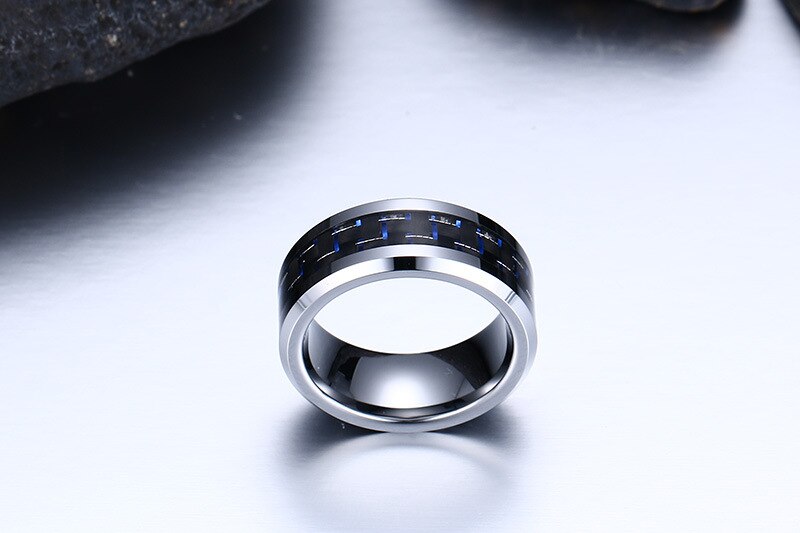 Sizzz Mens Tungsten Carbide Ring for Men Blue Carbon Cellulosic Women Wedding Rings Jewelry