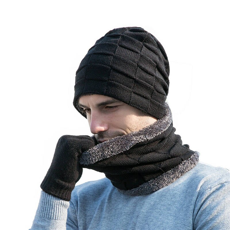 Mannen Vrouwen Winter Warm Effen Kleur Gebreide Beanie Sjaal Handschoenen