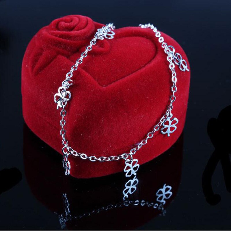Als Warme Broodjes Mode 925 Silver Clover Enkelband Eenvoudige Temperament Dubbele Enkelband, Geschikt Voor Dames JL013