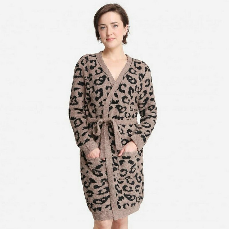 Luipaard Print Fleece Badjas Dekens Super Zachte Winter Dikke Warme Lange Gewaad Thuis Nachtkleding Sofa Wearable Slapen Dekens