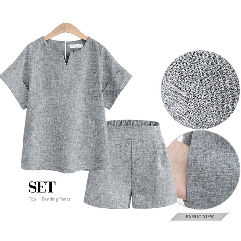 Women Summer Style Casual Cotton Linen Top Shirt Feminine Pure Color Female Office Suit Set Women's Costumes Short Sets