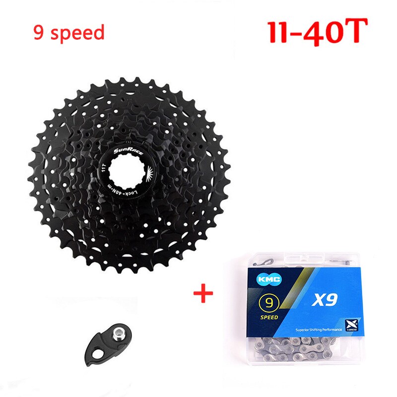 Sunrace 9 Speed Cassette 11-40T Mountain Bike Freewheel X9 Chain Cogs Wide Ratio MTB Freewheel Adapter fit Shimano SRAM