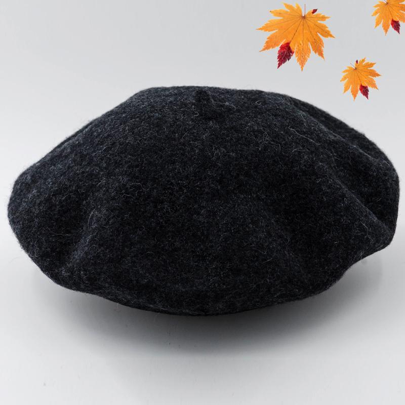 Höst vinter hattar för tjejer ull baskrar mjuk varm basker målarkeps barn tjejer basker hatt mössor gorras planas bra: Mörkgrå