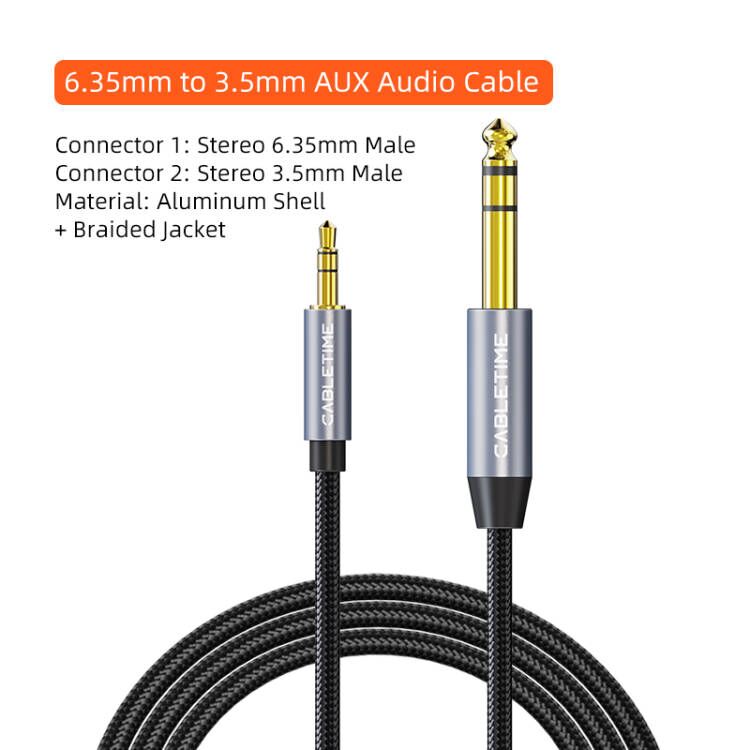 Cabletime 3.5mm a 6.35mm adaptador jack cabo aux para alto-falante amplificador de guitarra trs cabo de áudio jack 6.5mm a 3.5mm cabo de áudio: 15 m