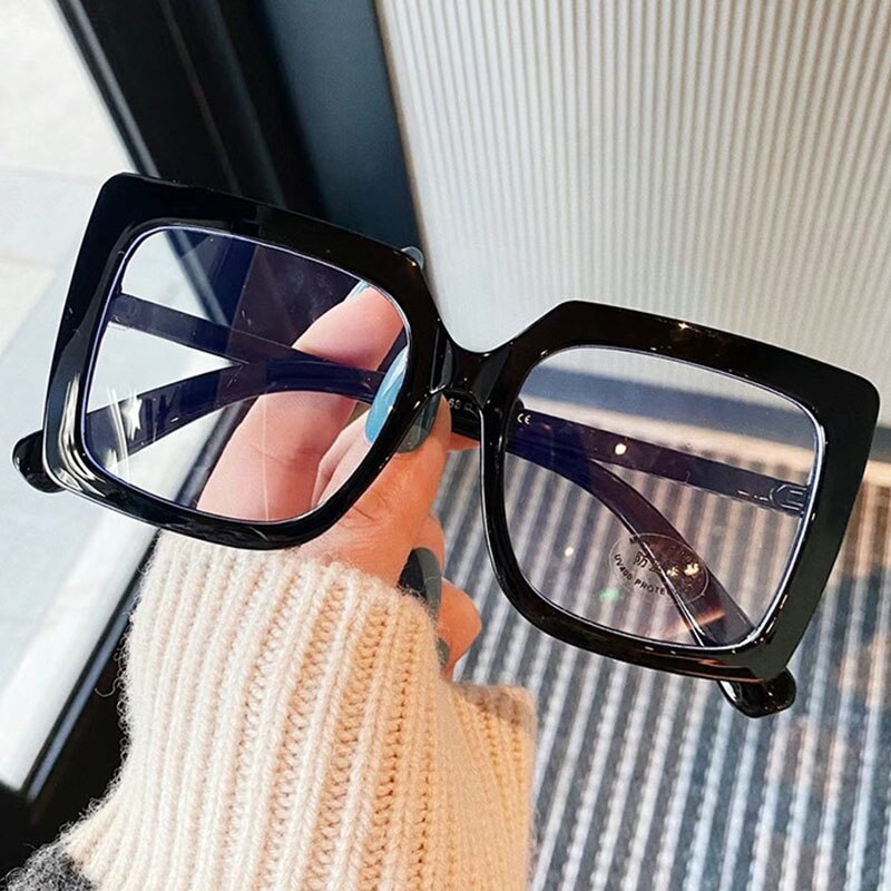 Klare firkantede briller kvinner overdimensjonerte gjennomsiktige optiske briller innfatning kvinnelig vintage anti blått lys brille