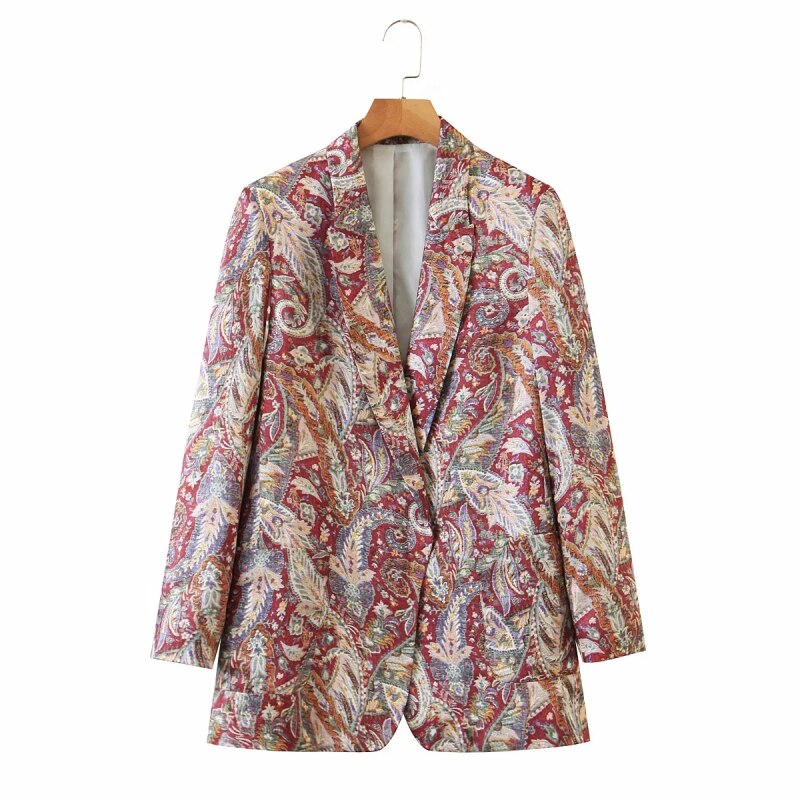 Zxqj vintage dam blommiga kostymer höst dam boho kostym casual kvinnlig chic blazer set flickor tvådelad set: Blazer / L