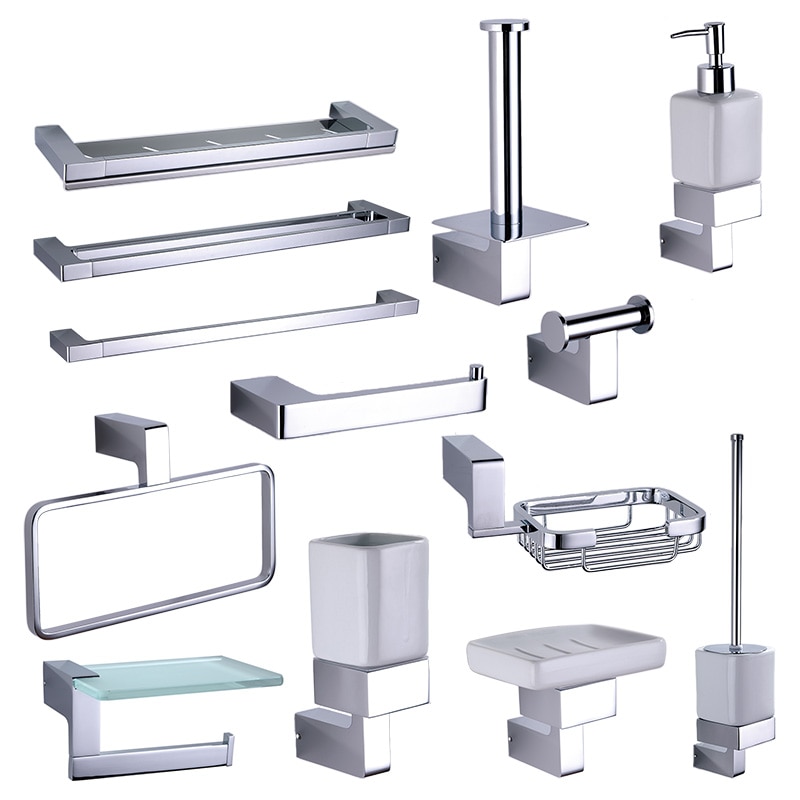 Chrome Bathroom Rack Hardware Accessories Sets Brass Shower Soap Dispenser Dish Towel Rails Robe Hooks Toilet Brush Roll Holder