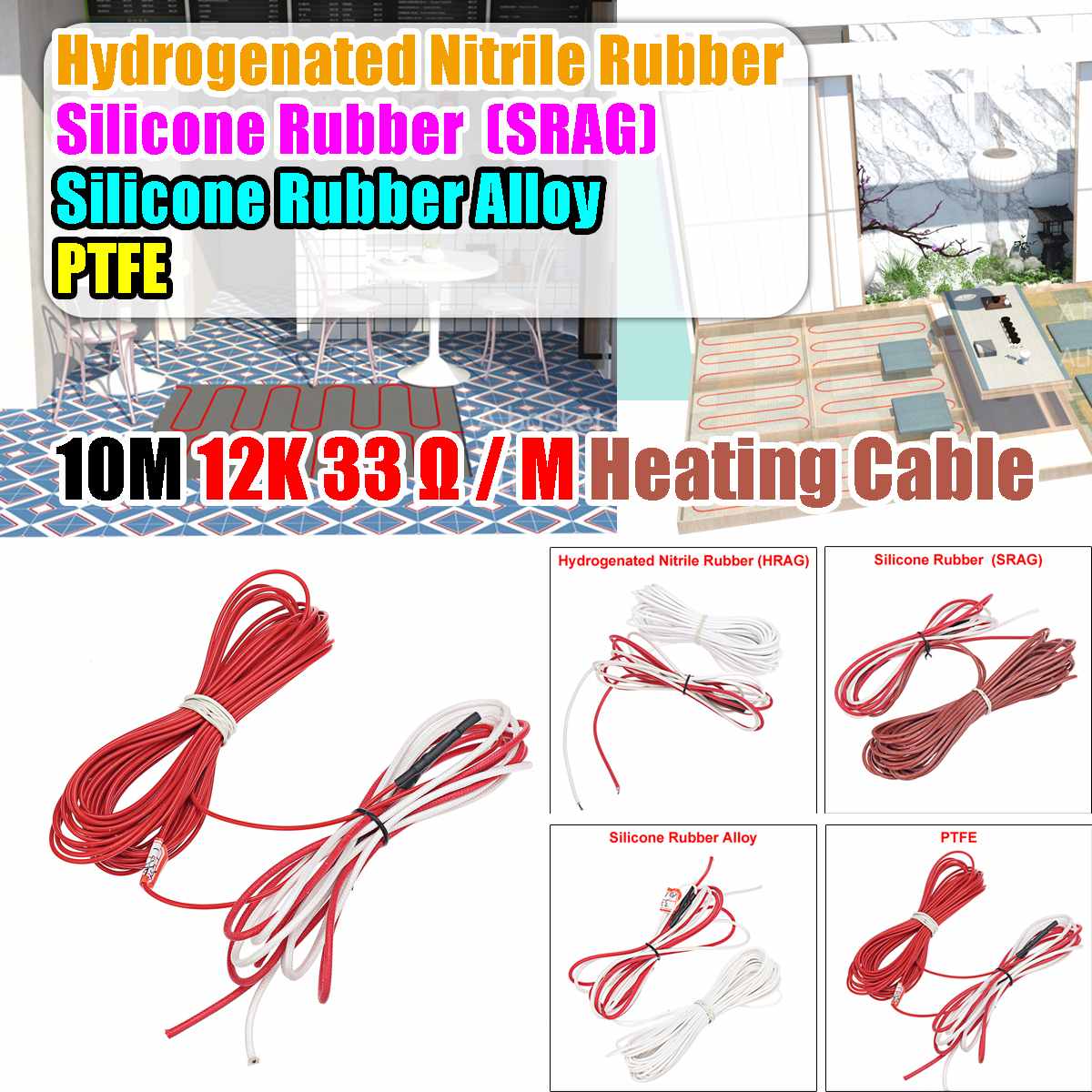 low cost multipurpose 12K 33ohm carbon fiber heating cable floor heating wire 10m infrared heating cable HRAG/PTFE/SRAG