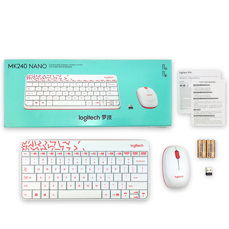 Logitech MK240 Wireless Keyboard Mouse Combo Nano USB Receiver For Laptop Desktop PC Home Office: White