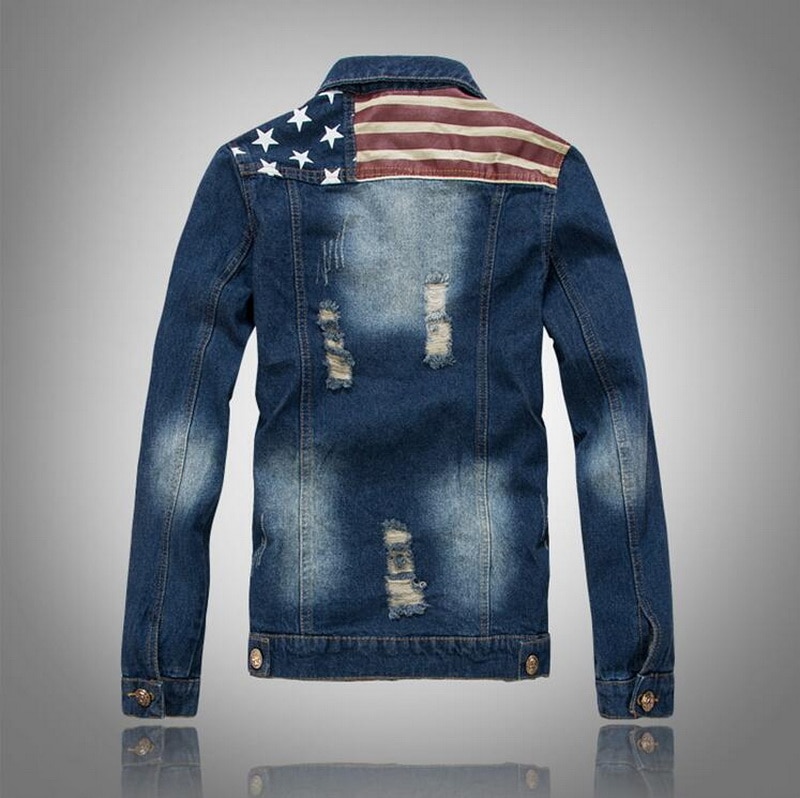 Knap amerikansk flag jeansjakke vintage denim coat fit hættetrøje slank stilfuld coat denim asien størrelse