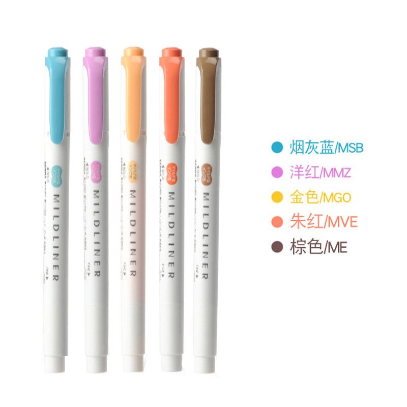 Mildliner-Set de rotuladores de doble punta, artículo de papelería japonesa, marcador para dibujar con colores, bolígrafos para la escuela, suministros para la oficina, 5 unidades por juego: 5pcs B