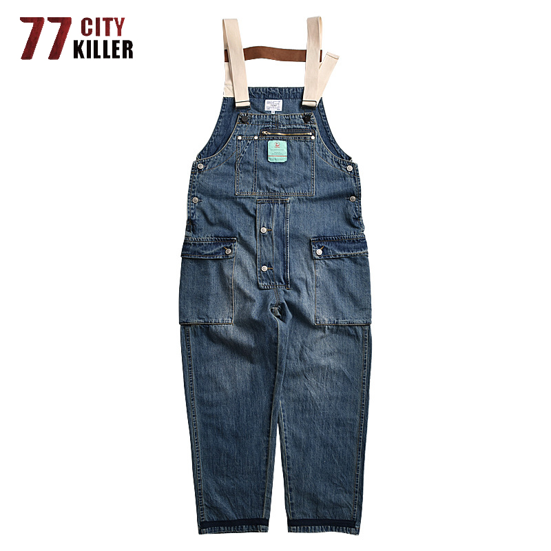 77 city killer denim overalls mænd streetwear cargo bukser mænd worker multi-pocket vaskede joggers herre retro hagesmæk bukser