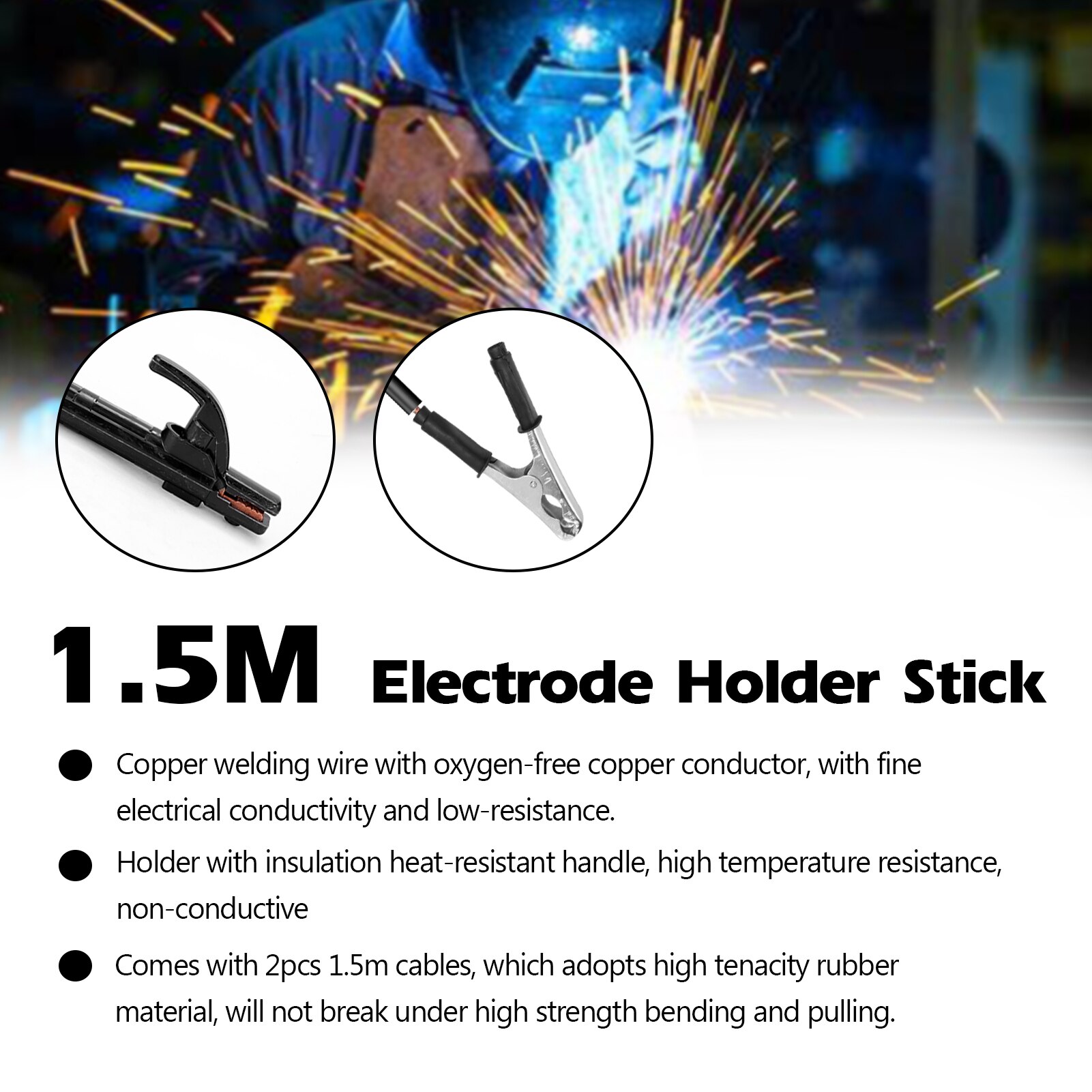 1.5M Electrode Holder Stick Welders and Ground Clamp Set Welding Machine Clamping Tool Solder Leads Kit Electrode Holder Kit