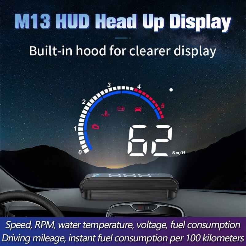 Hud M13 Head-Up Display Hud Display Car KM/H MPH Auto Electronics OBD2 Hud Windshield Projector Display: Default Title