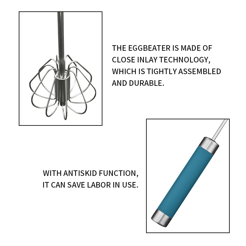 Batidor de huevos de acero inoxidable, mezclador semiautomático de batidor de huevos para batir y batir, utensilio de cocina, prensa Manual, batidor giratorio