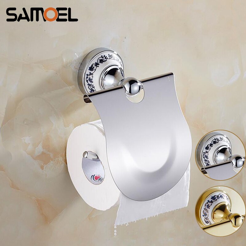 Klassieke Muur Gemonteerde Chrome Toilet Paper Roll Holder Zilver Kleur Badkamer Accessoires Gouden Tissue Houder Met Porselein PH233