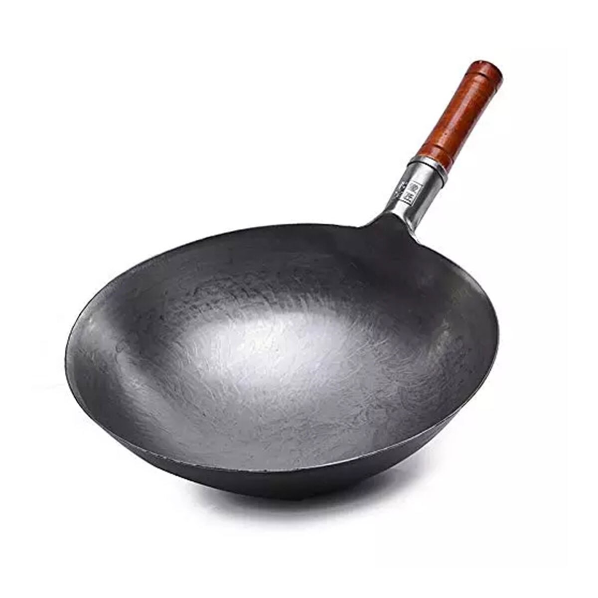 32cm Carbon Steel Wok, Profession Chinese Traditional Hand Hammered Carbon Steel Pow Wok with Wooden Handle and Steel Helper