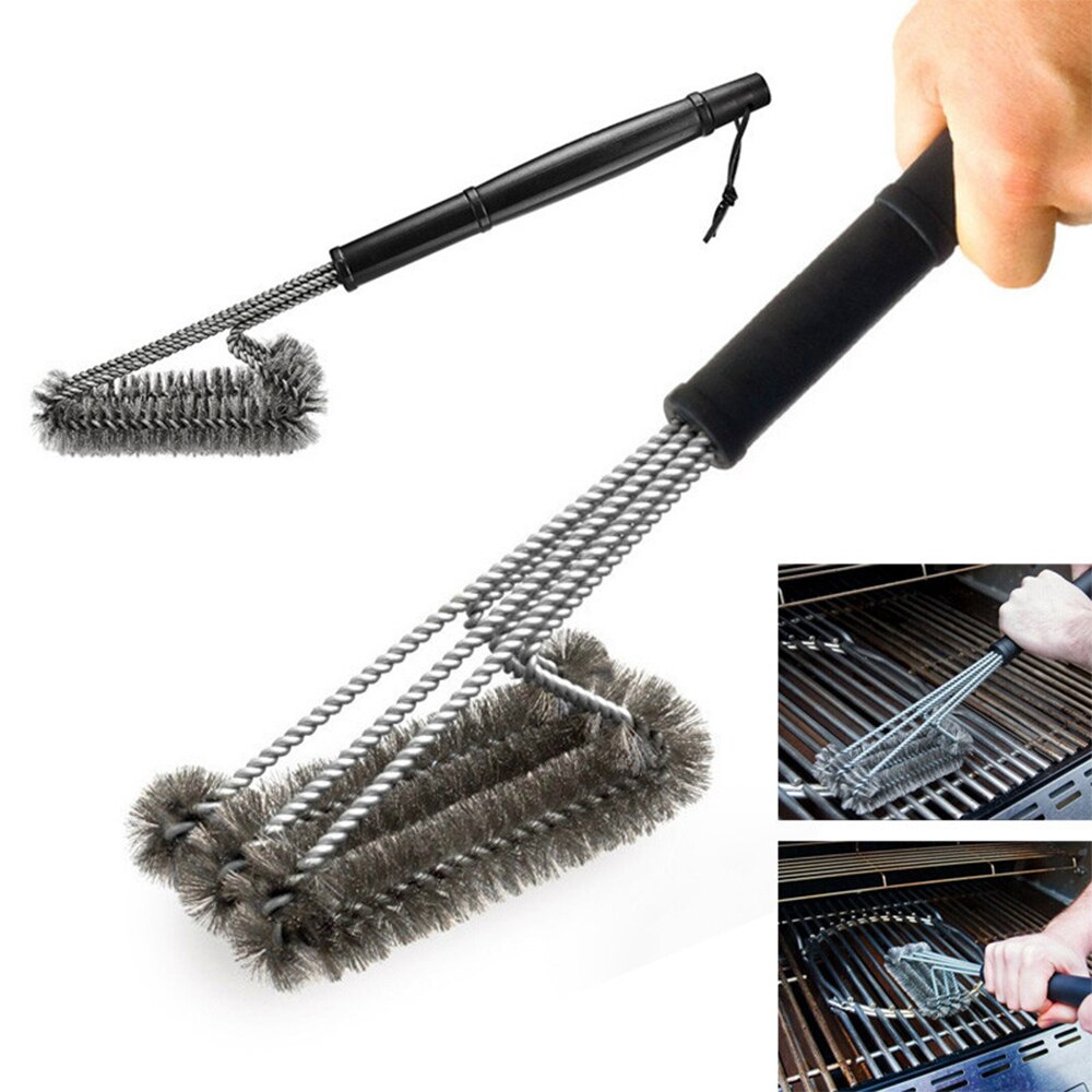 Grillbørste bbq cleaner 18in rustfrit stål grill tredobbelt scrubber rensebørste til kulgrill