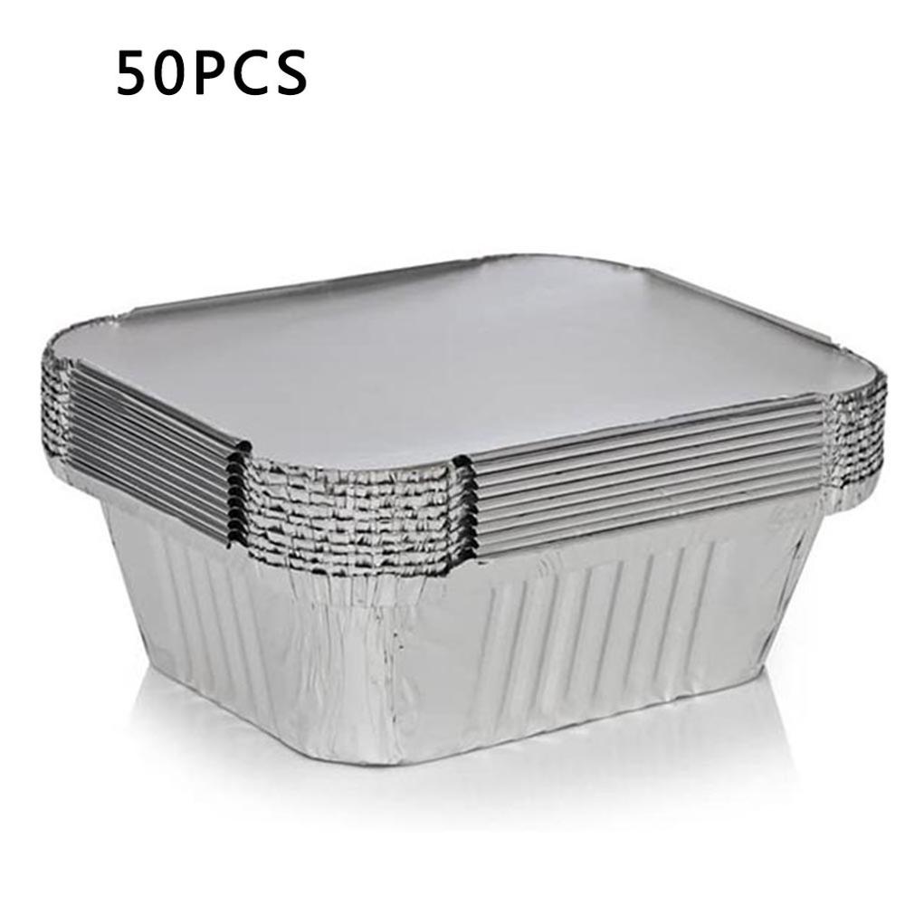 50Pcs Silver Foil Food Trays Disposable Aluminum Foil Pans Take-Out BBQ Plate Food Container Kitchen Outdoor Supplies Bbq Utensi: Default Title