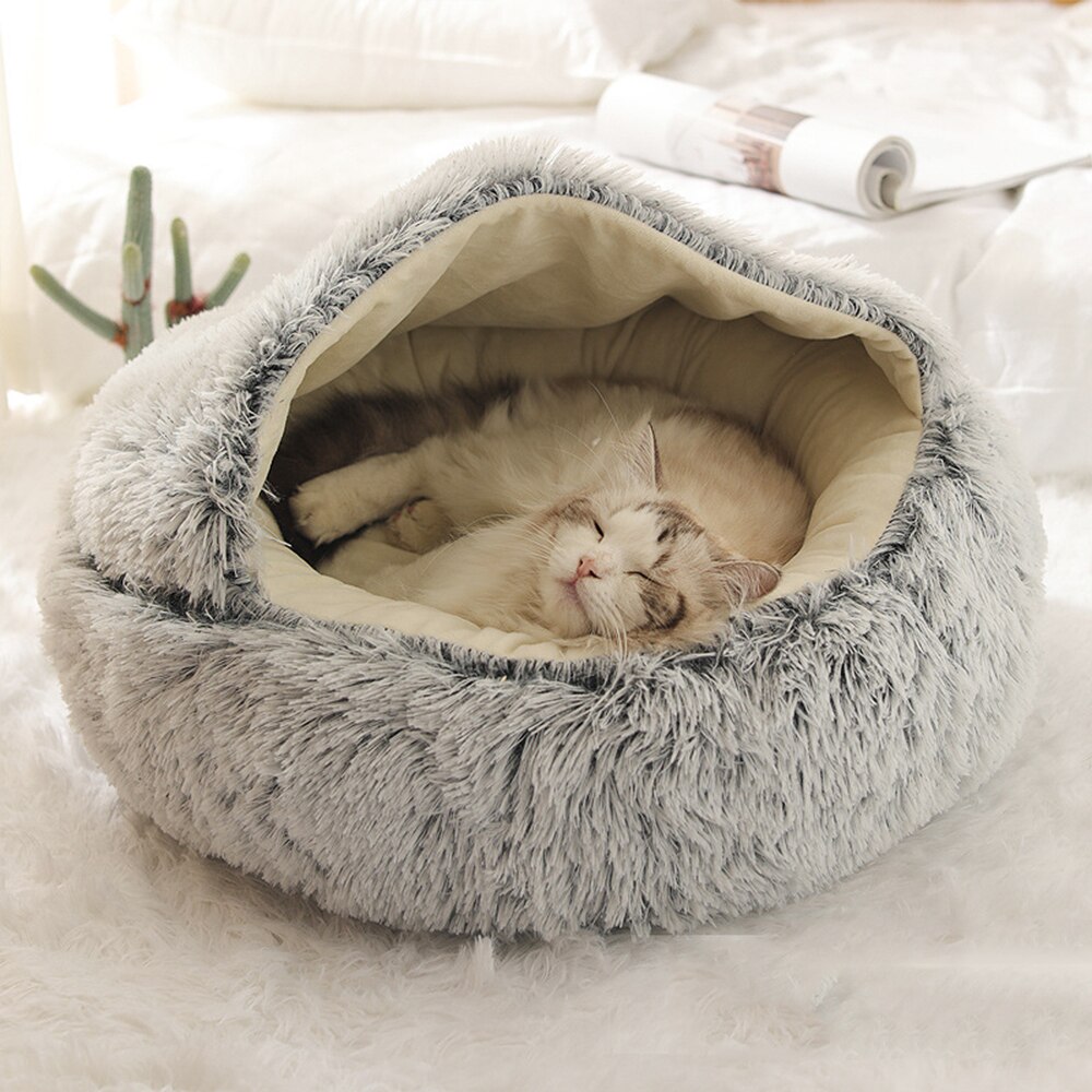 Cama para gatos 2 en 1, Comodidad para dormir profunda en invierno, cesta para casa de gatos, productos de tienda para mascotas, nido para gatos de interior