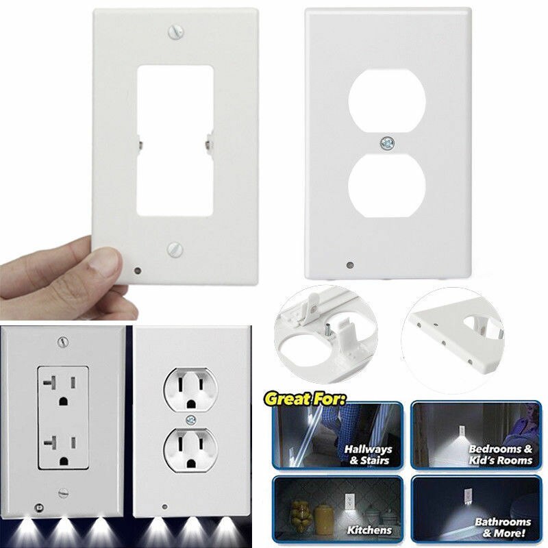 Placa de pared de salida con luces LED nocturnas, placa de pared dúplex, cubierta de luz Led nocturna, Sensor de luz ambiental para pasillo y dormitorio