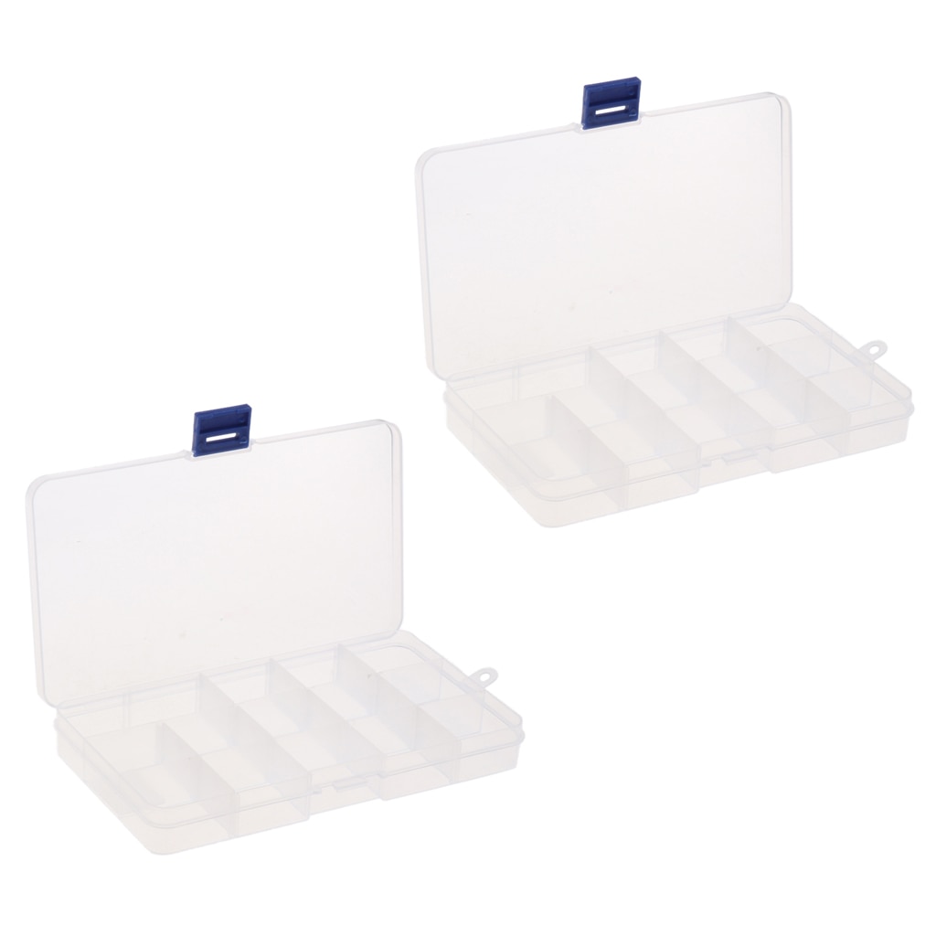 2-pack 15 Slots Grid Plastic Storage Box Case Parts Organizer Jewelry Container
