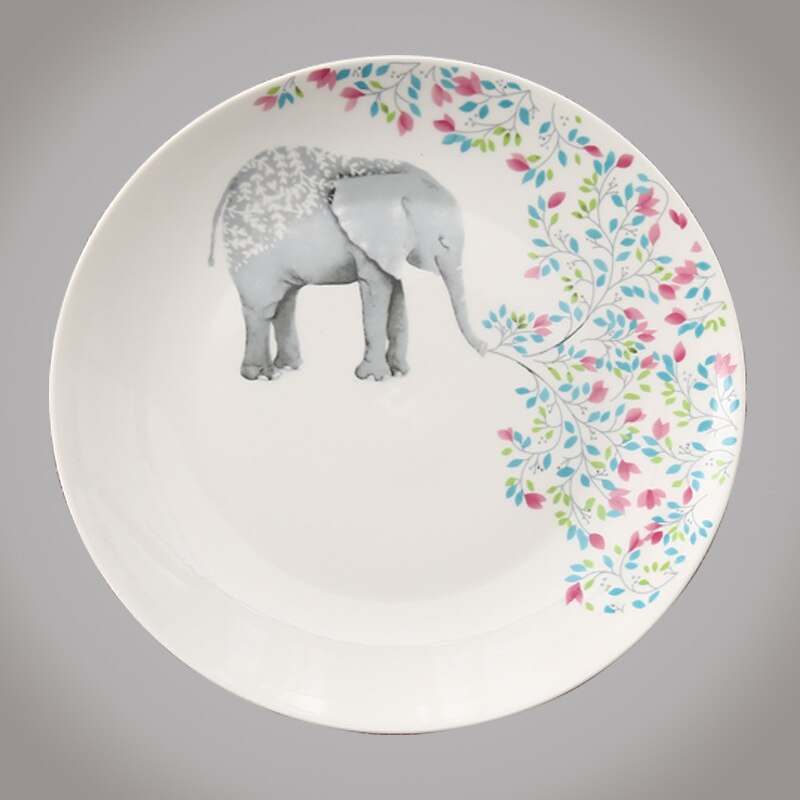 Europese Stijl Creatieve Keramische Platen Keuken Servies Leuke Cartoon Steak Plaat Kinderen Ceramica Dier Bestek Schotel: Elephant / 8 inches