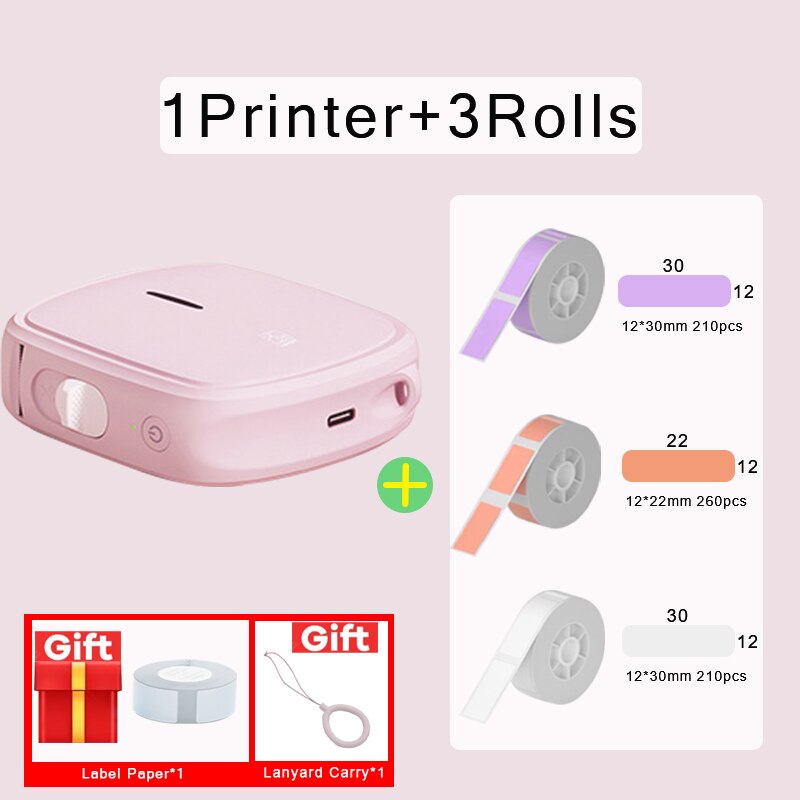 HPRT Q2 Thermal Label Printer Portable Pocket Label Maker Mobile Phone Home Office Use Mini Printing Machine No Ink For Home: Pink Printer 3Roll