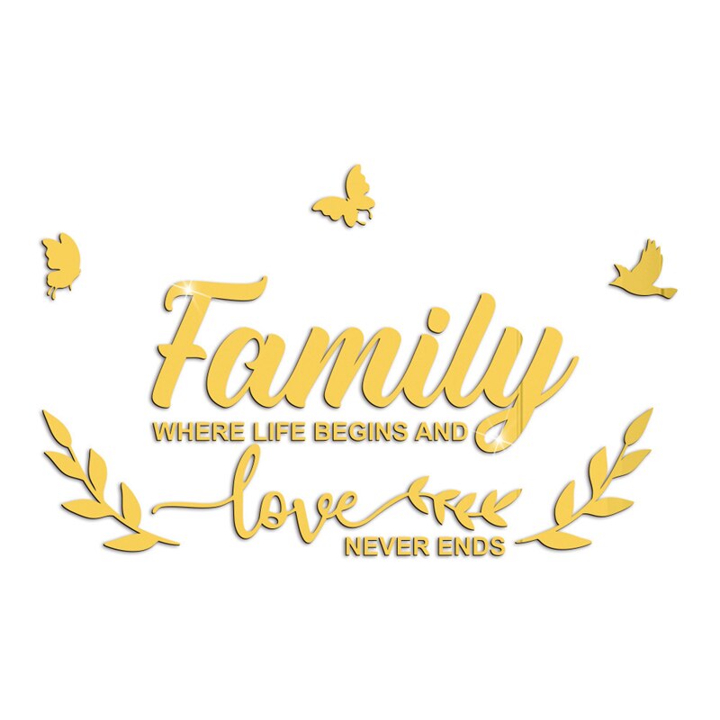 1einstellen 3D Spiegel Zauberstab Aufkleber DIY Familie Worte Acryl Zauberstab Aufkleber Wohnzimmer Zauberstab Dekor Hause Dekoration adesivo de parede: Gold