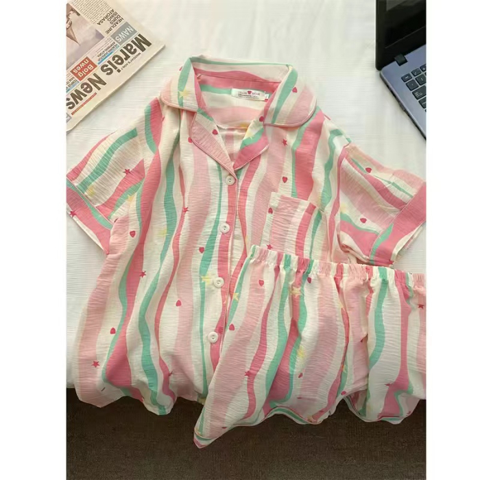 Print kanin sød kawaii dame pyjamassæt 2 dele nattøj afslappet nattøj loungewear outfits damer sommer damejakkesæt: Xxl / Koralrød