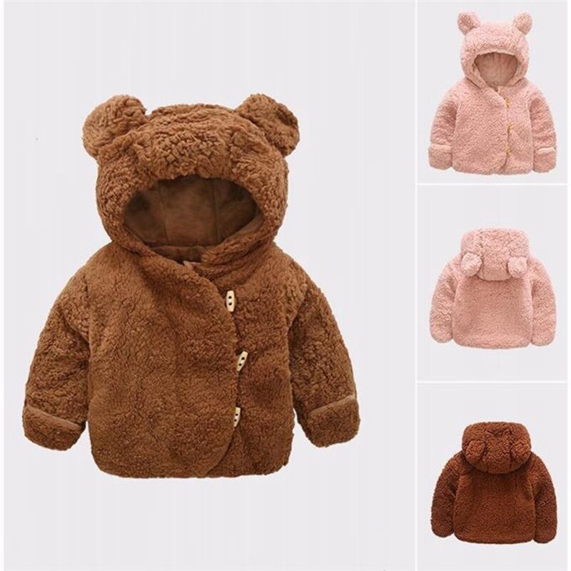 Hiver bébé filles garçons à capuche veste mignon ours épaissir infantile manteaux 2 couleurs enfants peluche manteau veste d'extérieur pour 1-3Y