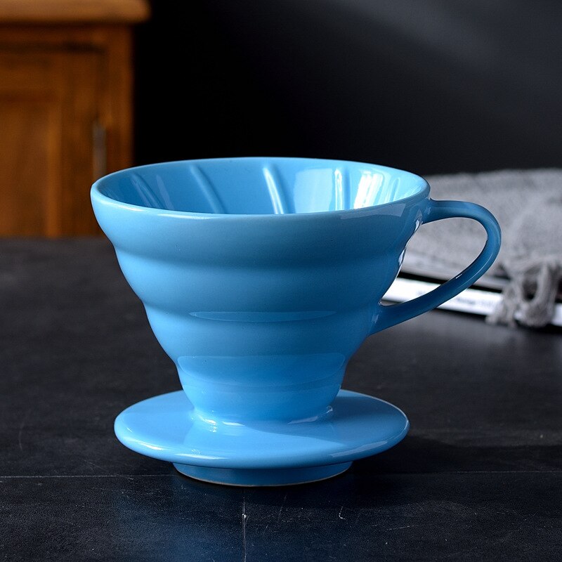 Ceramic Coffee Dripper Engine V60 Style Coffee Drip Filter Cup Permanent Pour Over Coffee Maker with Separate Stand for 1-4 Cups: M(1-4 Cups) / Blue