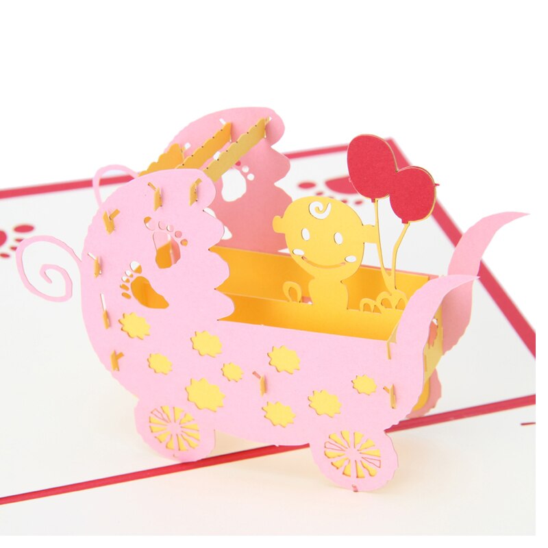 3D Baby CarriagesGreeting Card Up Paper Cut Postcard Birthday Party