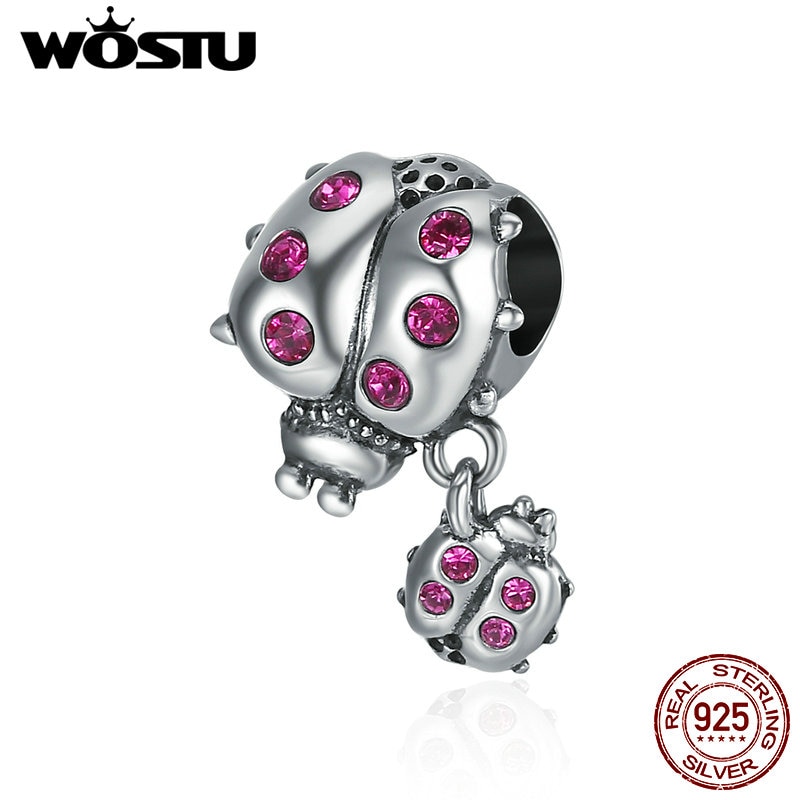 WOSTU 925 Sterling Silver Ladybugs Beads fit original Charm Bracelet Necklace Jewelry Mother CQC364