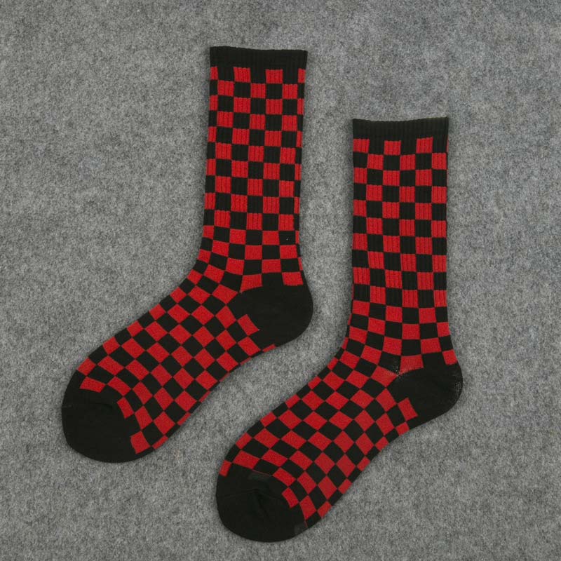 1 pair Tide brand men socks combed men's socks checkered geometric color cotton novelty funny socks men's socks