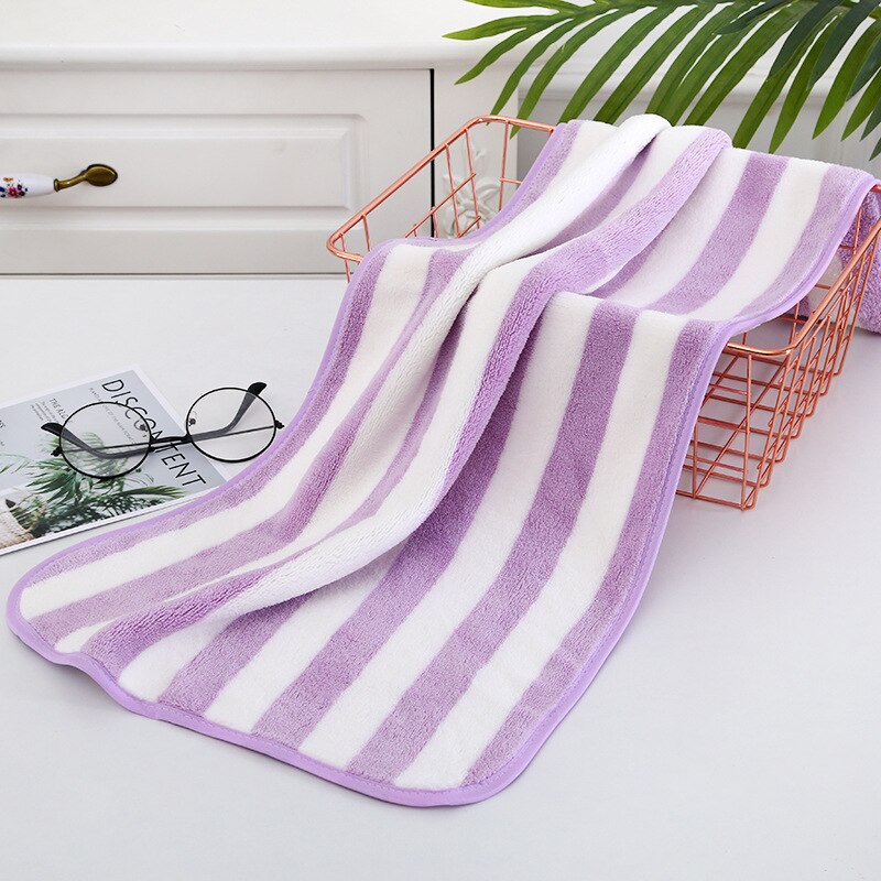 Microfiber Saliva Wide Stripes Towel Thicken For Face Hand Sport Handkerchief Children Adult Women Girl Boy: Purple Towel
