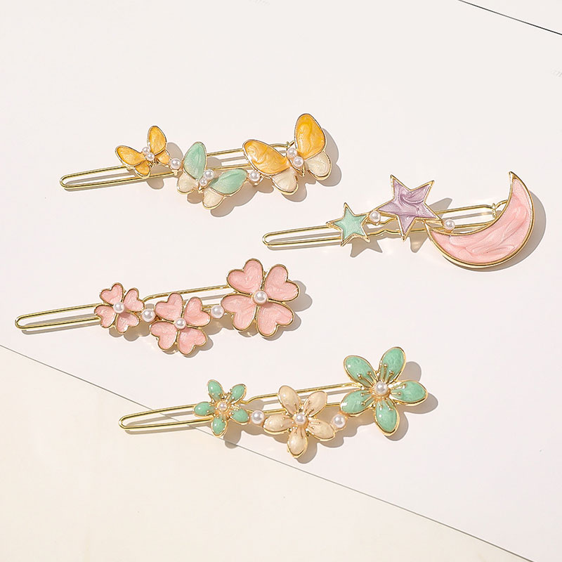 Vintage coloré perle épingles à cheveux géométrique papillon fleurs étoiles lune style pinces à cheveux doux coréen Barrette cheveux accessoires