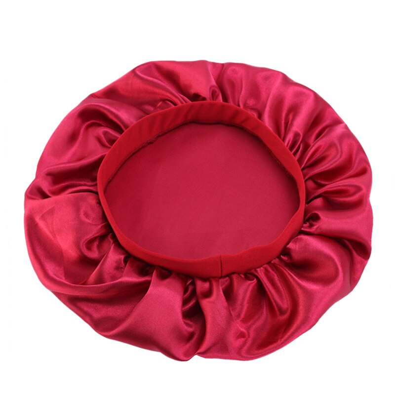 32cm Adjustable Solid Satin Bonnet Hair Styling Caps Silk Long Hair Care Women Night Sleep Hat Head Wrap Styling Accessories: Wine Red
