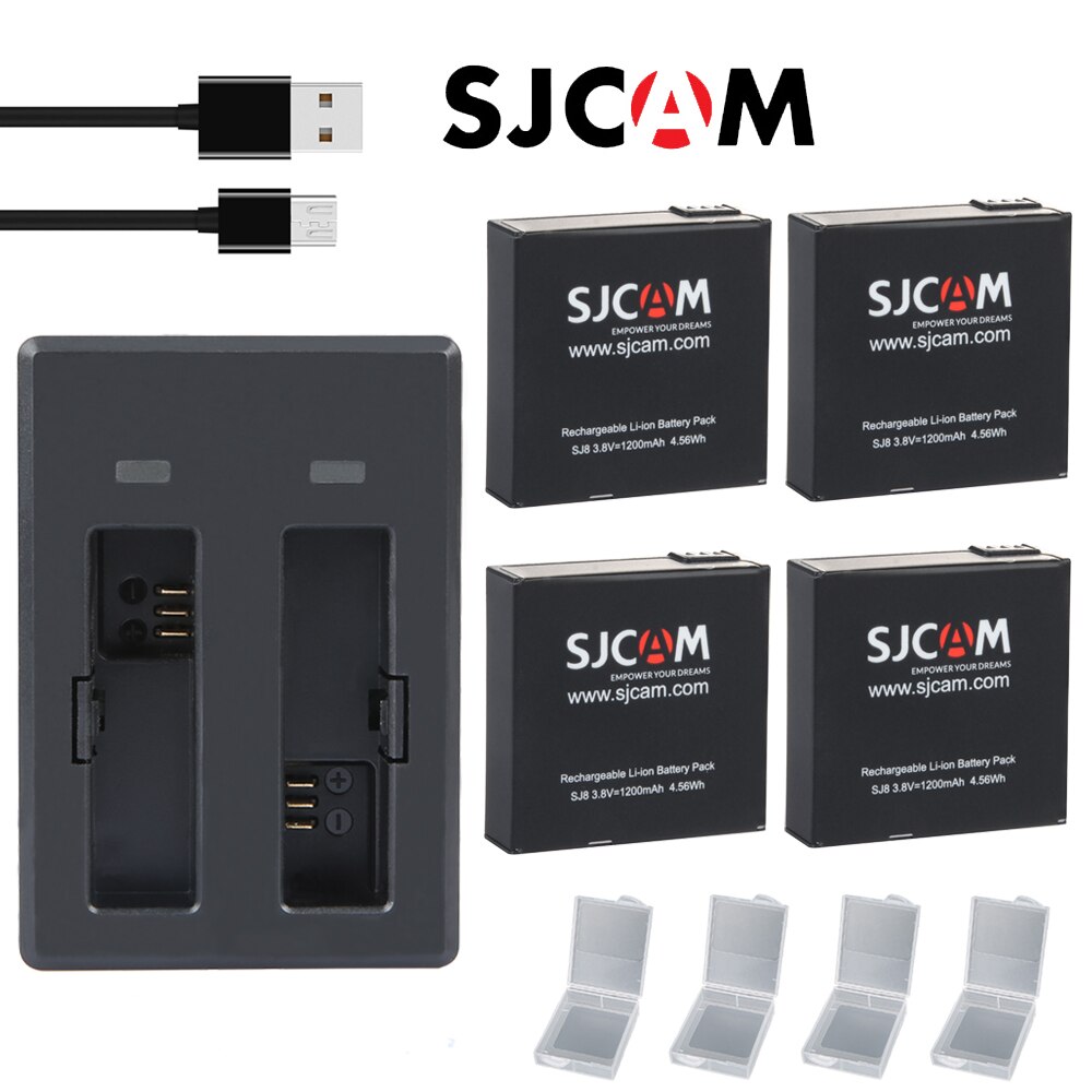 Sjcam SJ8 Serie Accessoires 4Pcs Sjcam SJ8000 Batterij + Dual Charger Voor SJ8 Pro / SJ8 Plus / SJ8 air Actie Camera Accessoires