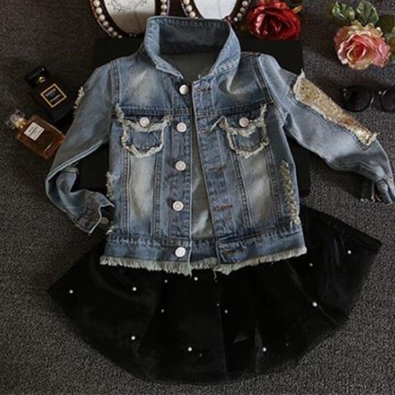 Cartoon Girls ricamo bambini ragazze giacca di Jeans cappotti nappa paillettes Jeans per bambini capispalla abbigliamento cappotto monopetto per ragazze