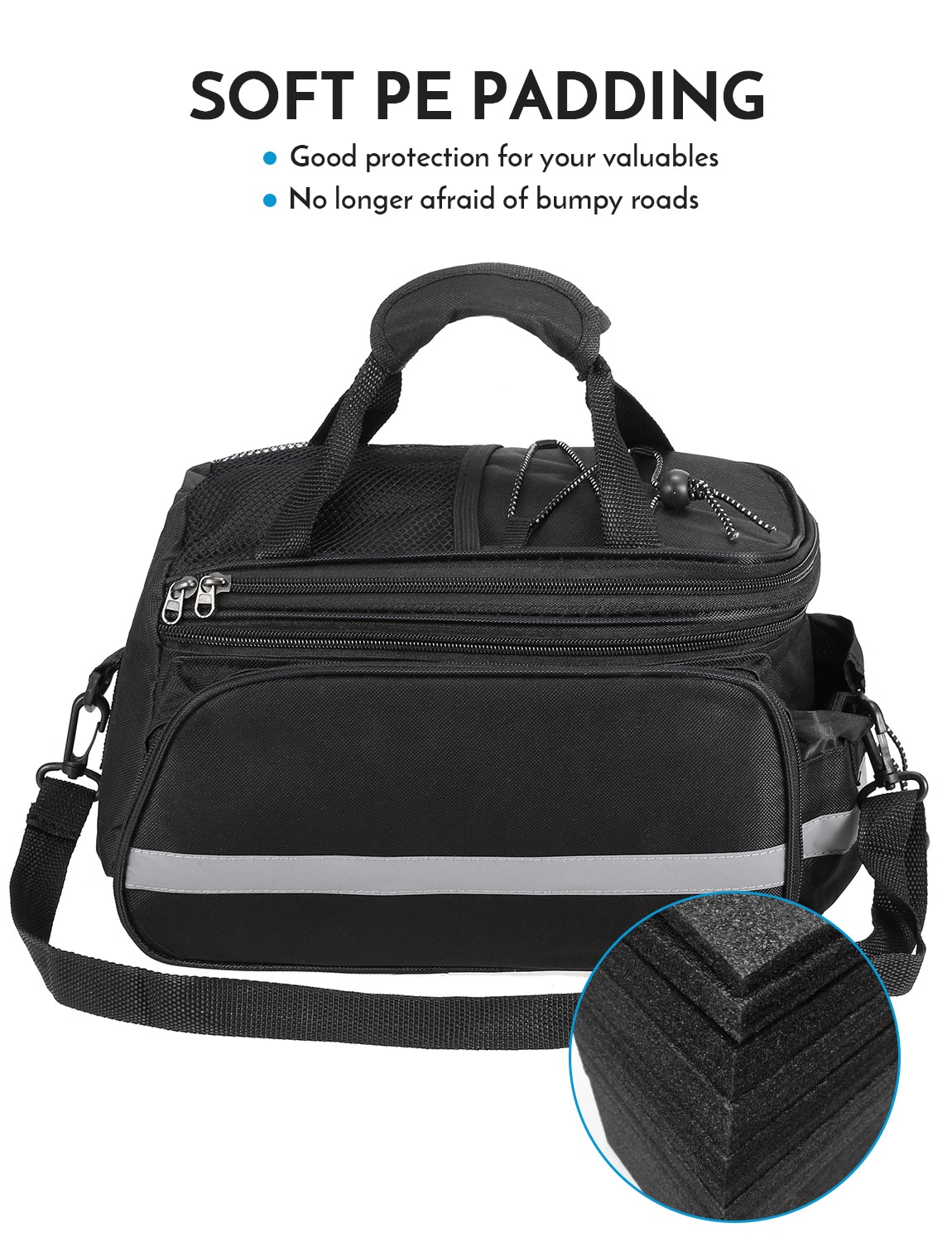 Bicycle Bag Removable Carrier Rear Rack With Reflective Strips 25L Bike Saddle Bag Accessories Travel Zipper Pannier Waterproof