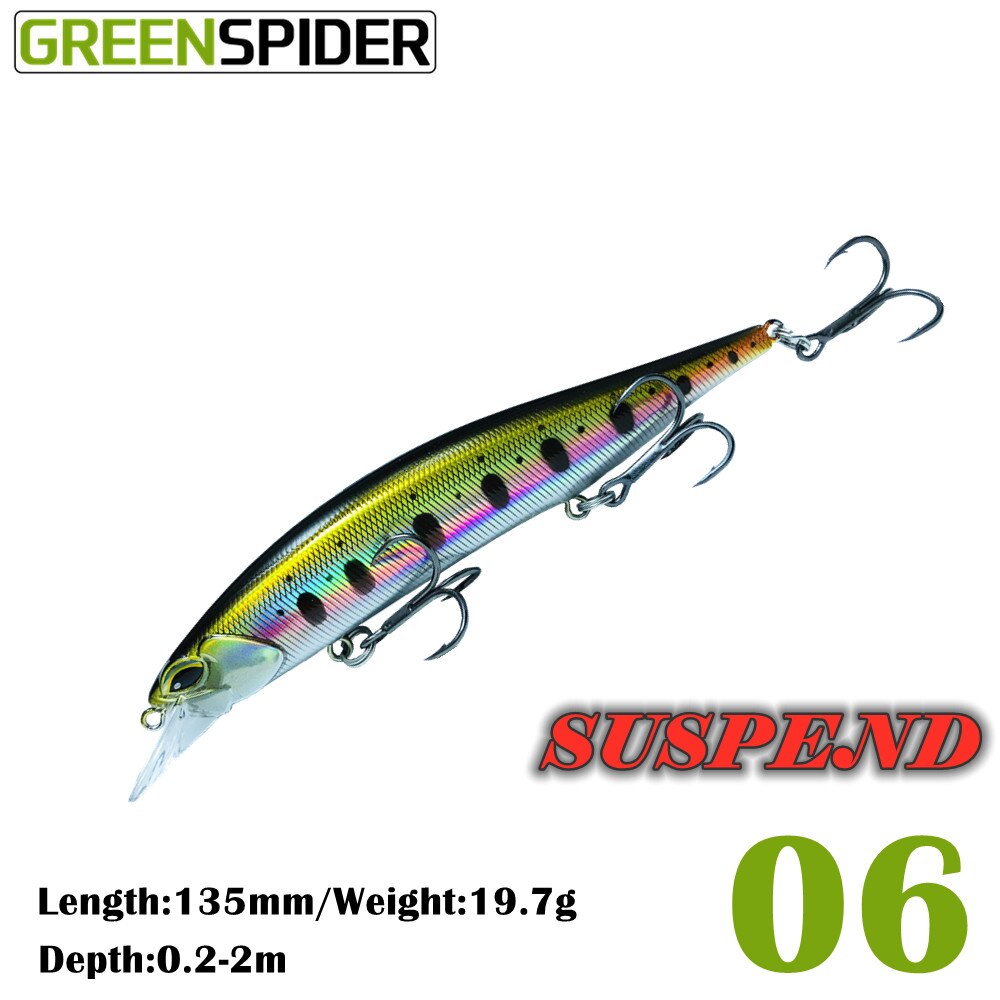 GREENSPIDER Suspend JERKBAIT Fishing Lure 135mm 18.2g Wobbler Minnow Tungsten Longcast Bass Pike Bait Lure Tackle: 06