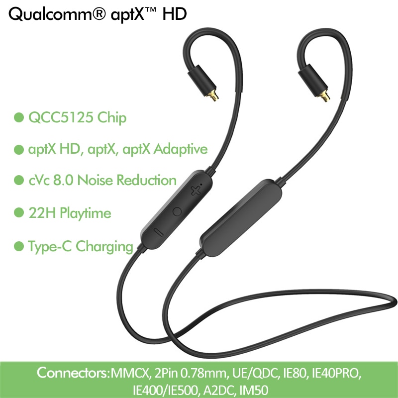 QCC5125 AptX Adaptive APTX HD Bluetooth 5.0 Upgrade Cable MIC Type C AAC 2PIN 0.78mm MMCX IE40 PRO IE80S SE535 UE18 W4R TF10
