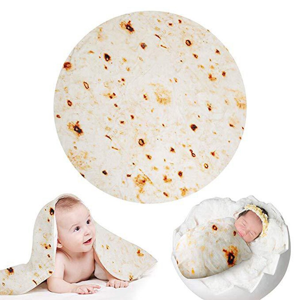 Creatieve Tortilla Deken Ronde Burrito Grappige Deken Gooi Tortilla Textuur Super Zachte Fleece Gooi Deken Voor Kantoor Sofa