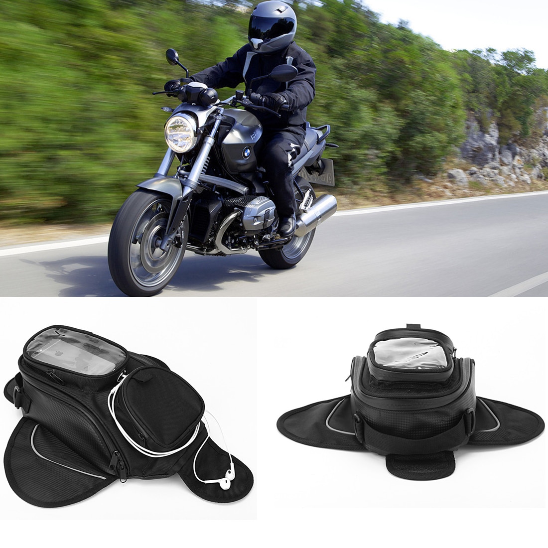 Dewtreetali Oil Fuel Tank Bag Magnetic Motorcycle Motorbike Oi Fuel Tank Bag saddle Bag w/ Bigger Window Accessory