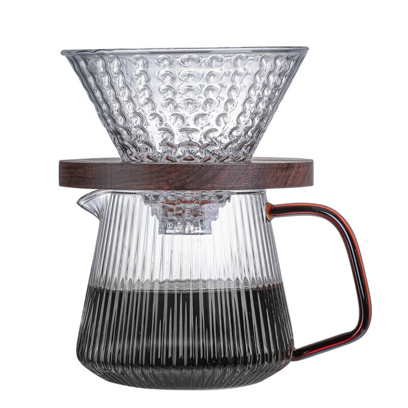 Vertical Pattern Glass Cafeteira Drip Coffee Maker Factory Stock Glass Sharing Pot V60 Set Supporting Coffee Tools