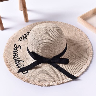 Håndlavet vævning brev sol hatte til kvinder sort bånd snøre op store randen stråhat udendørs strand hat sommer hætter chapeu feminino: 3